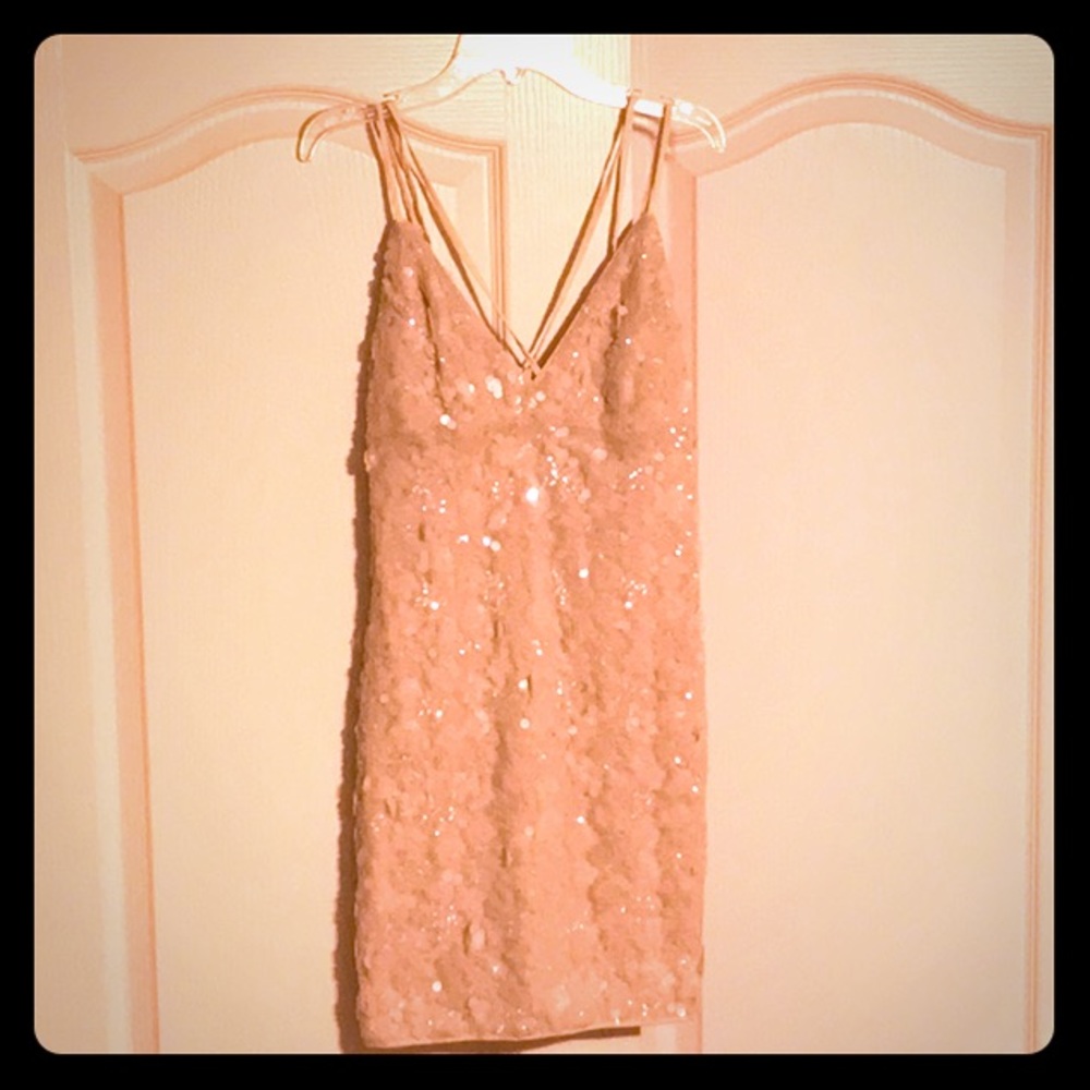 Cream Sequined Cocktail Dress